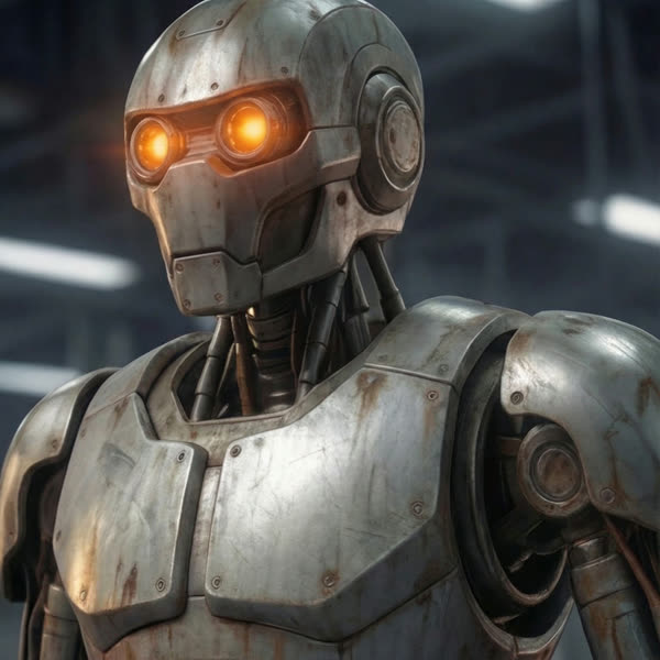 Unit-X, a weathered steel industrial robot